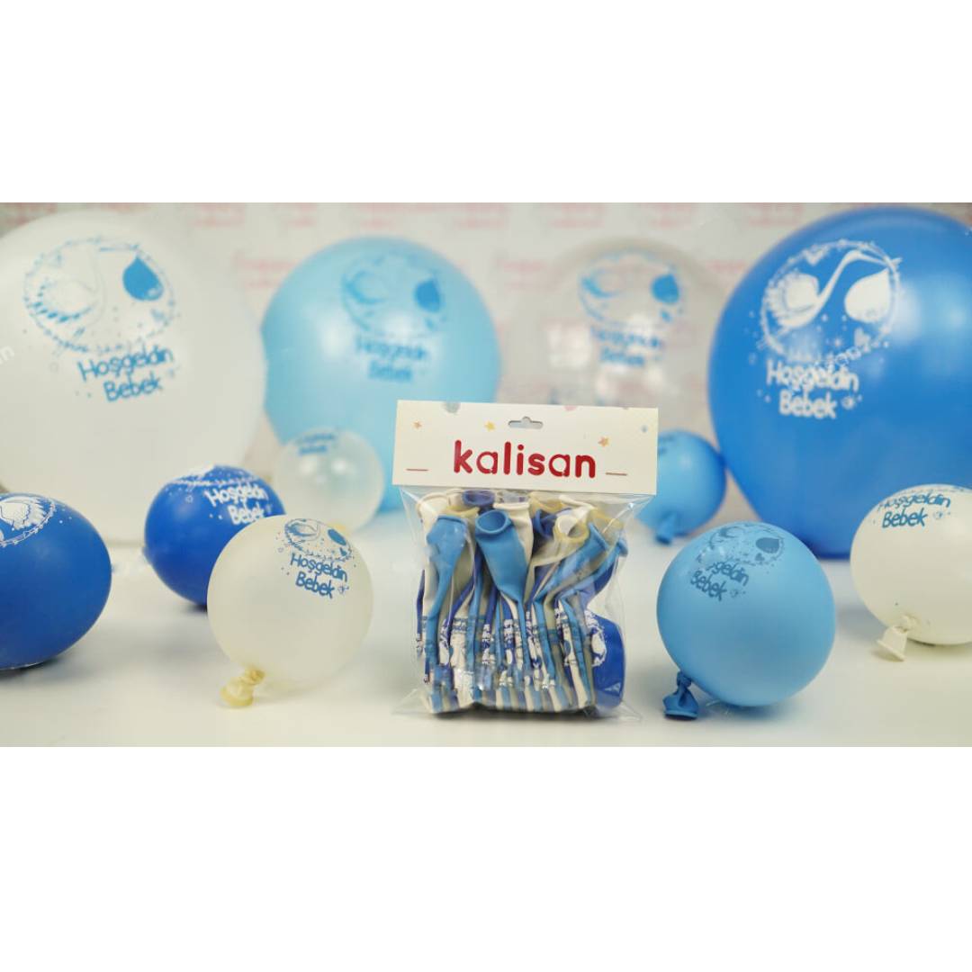 Hoş Geldin Bebek Mavi Balon 10 Adet Baskılı Balon Logo Baskılı Balon